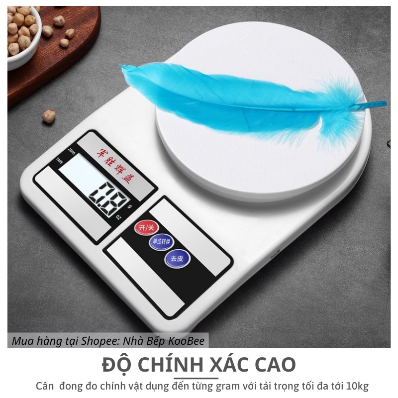 Cân điện tử nhà bếp mini định lượng 1gram đến 10kg - Cân thực phẩm cao cấp bản tiếng anh KooBee (NB47)