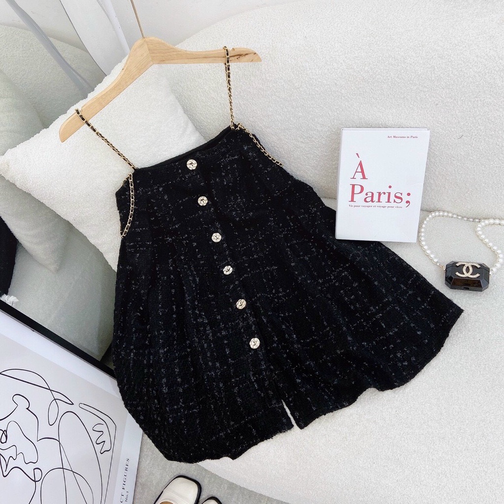 Đầm Babydoll 2 Dây Suông Dạ Đen