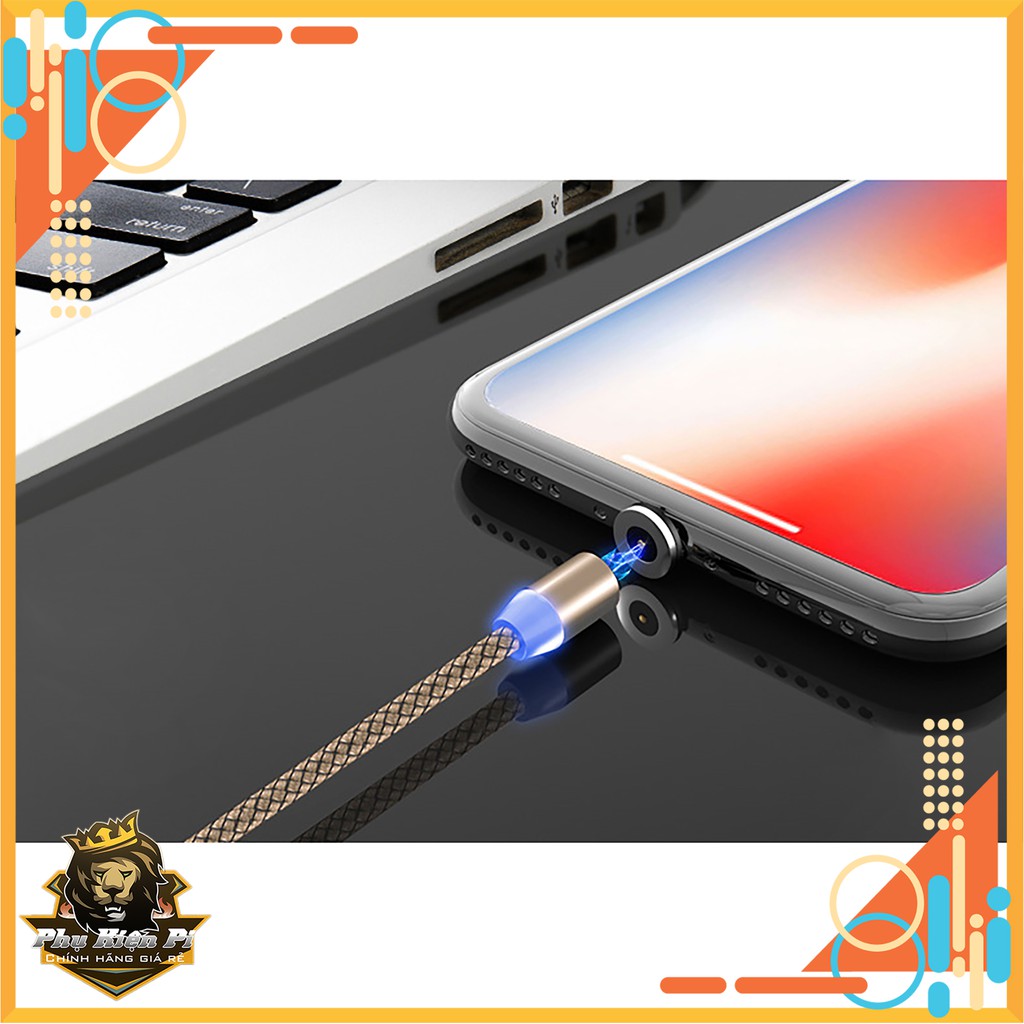 Cáp sạc từ hút nam châm đầu Iphone | micro USB | Type C xoay 360 độ dây dù,có LED cao cấp