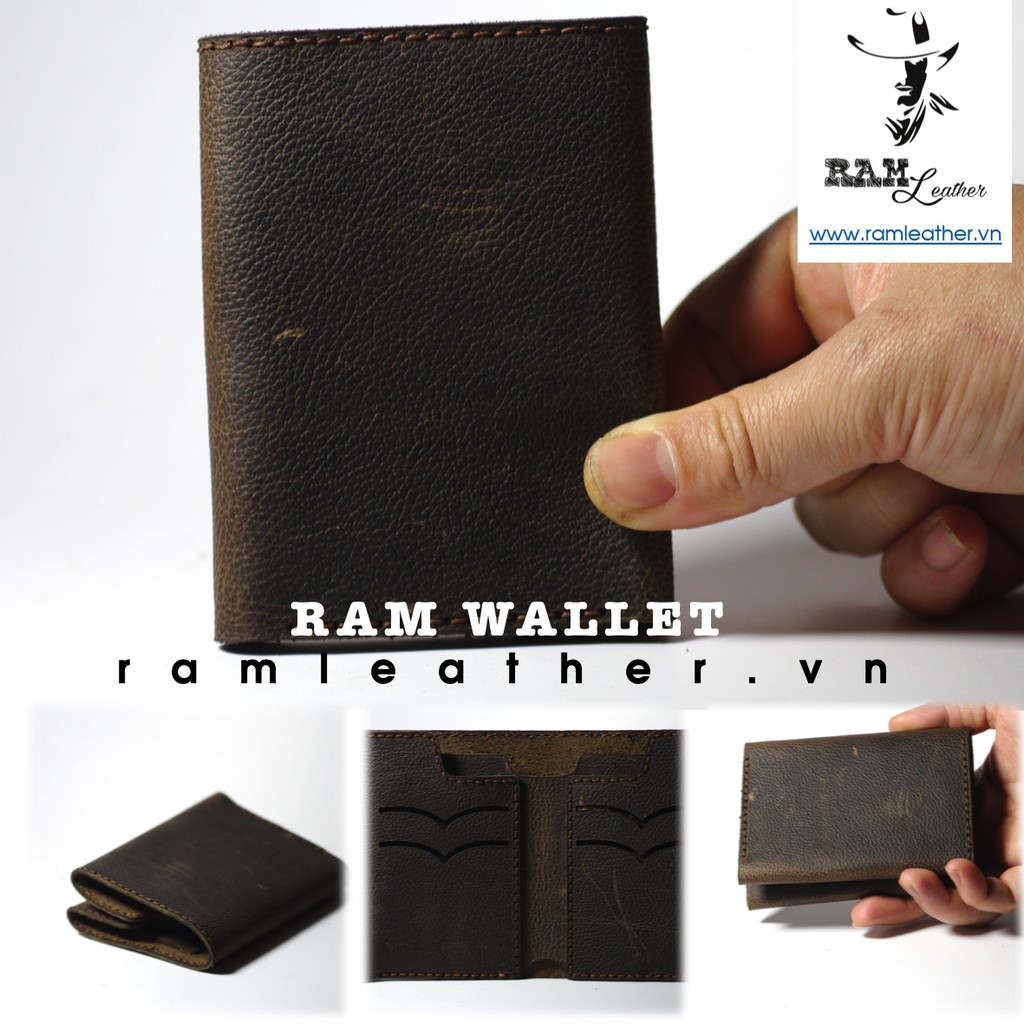 Ví nam da bò RAM Leather Màu Lục Quân Đức