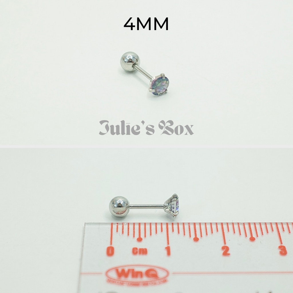 [1 CHIẾC] Khuyên Tai Đá Dark Green Thân Màu Bạc Unisex Titanium Không Gỉ Không Ngứa Không Đen julies box 66