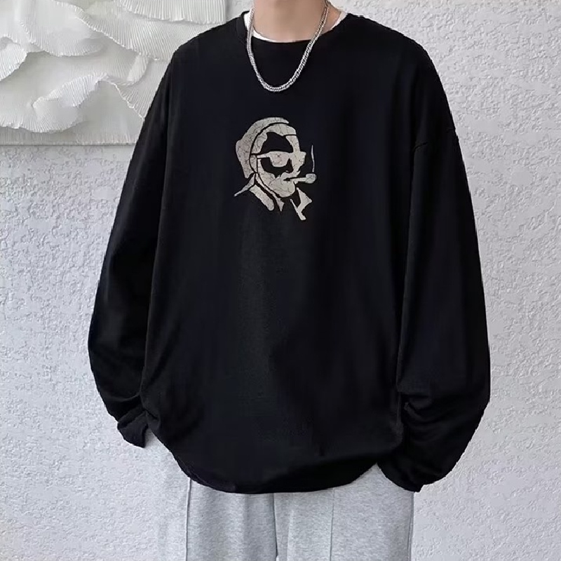 Áo Thun Tay Dài Cổ Tròn Dáng Rộng In Họa Tiết Hoạt Hình Phong Cách Hàn Quốc Thời Trang Cho Nam size M-5XL