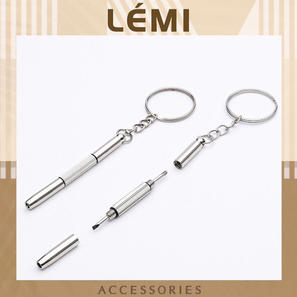 Móc khoá tua vít mini sửa kính mắt, đồng hồ, điên thoại 3 đầu, Lémi accessories