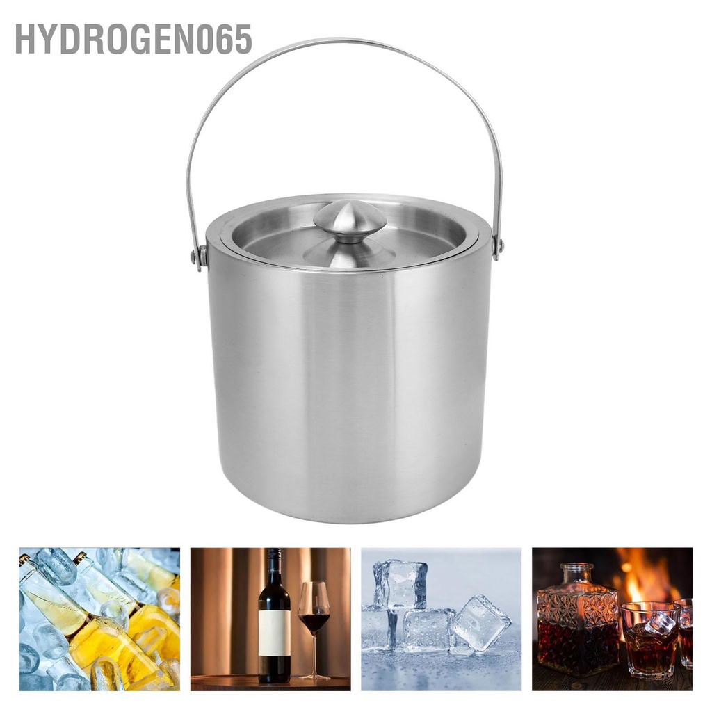 Hydrogen065 Thùng đá bằng thép không gỉ 3L cách nhiệt đôi có nắp đậy cho bia sâm panh