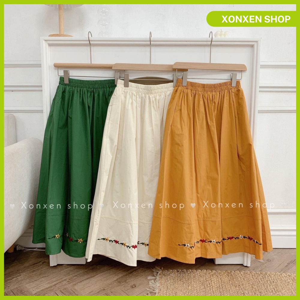Chân váy xòe dáng dài lưng chun thêu hoa XONXEN SHOP QUẢNG NGÃI freesize mã 5553