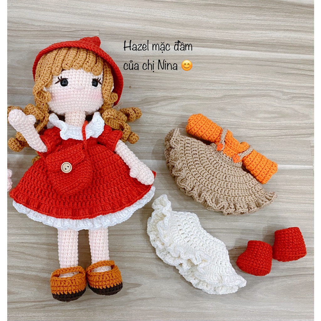 Búp bê Hazel xinh xắn bằng len móc handmade cho bé, gấu bông len móc, 100% sợi cotton - Ami House