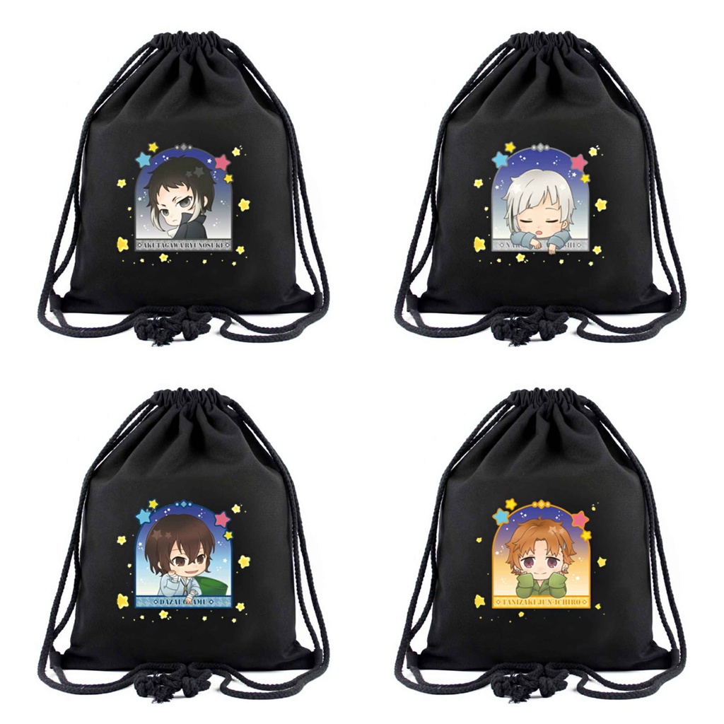 Balo dây rút đen in hình anime chibI BUNGOU STRAY DOGS túi rút đi học xinh xắn thời trang