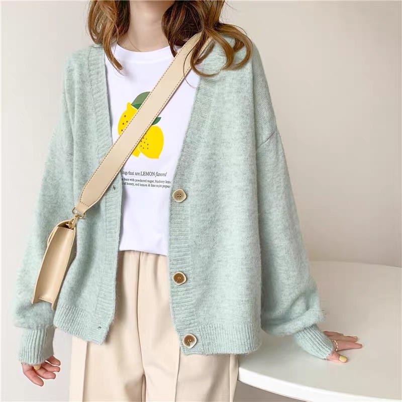 (Sẵn xanh cốm/Video tự quay) Áo khoác len cardigan pastel dễ thương ulzzang Hàn Quốc [Yannie]