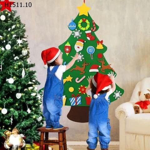 Bộ cây thông Noel vải nỉ  tự làm trang trí dịp Giáng Sinh kèm phụ kiện trang trí