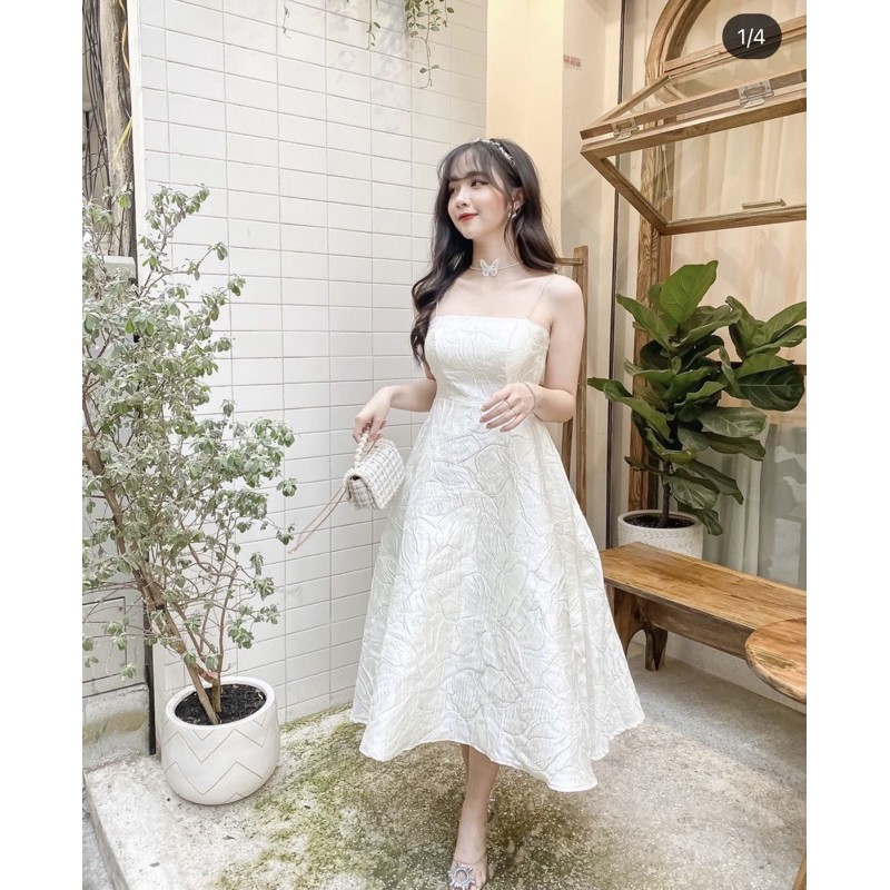 [Mã FATHANG5 giảm 10K đơn 50K] Đầm Gấm Hai Dây Sang Chảnh