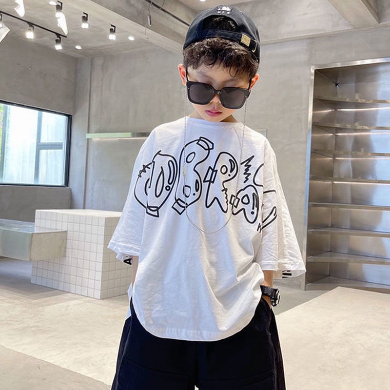 Áo Thun Cotton Tay Ngắn Dáng Rộng Phong Cách Phương Tây Thời Trang Mùa Hè Hàng Mới Dành Cho Bé Trai 2022