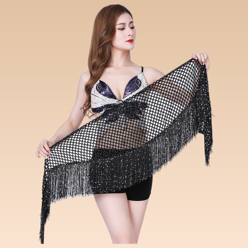 Qsucua Khăn Quấn Hông Hông Đính Kim Sa Tua Rua Rỗng Khiêu Vũ Mới