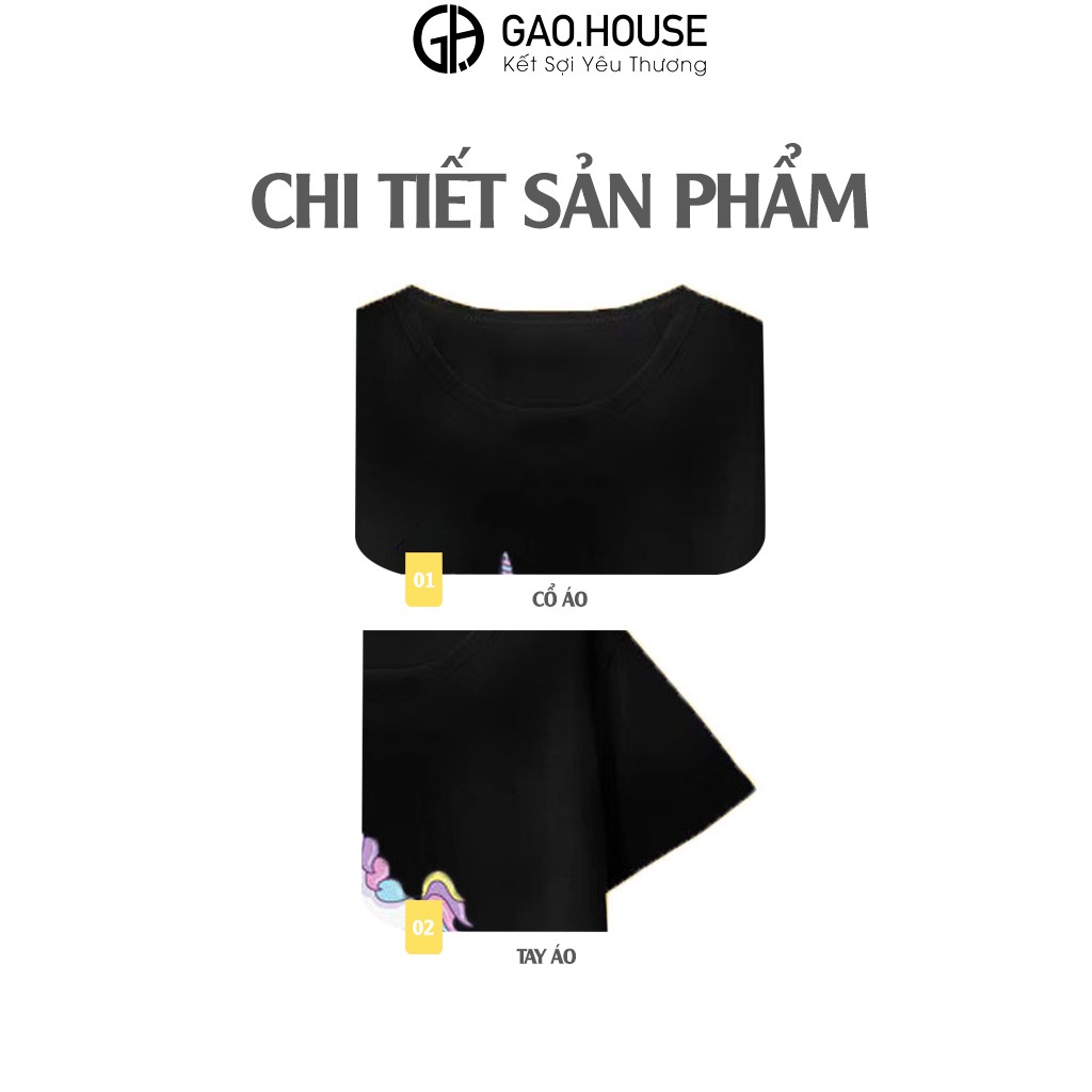 Áo thun bé gái Gạo House cotton 4 chiều cộc tay cổ tròn họa tiết Unicorn Kỳ Lân - [T12]