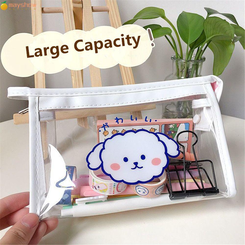 Túi đựng bút trong suốt in hình hoạt hình dễ thương sức chứa lớn phong cách Hàn Quốc