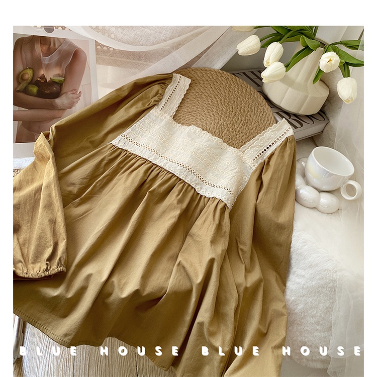 Áo Sơ Mi Nữ Tay Dài Cổ Vuông Rộng Phong Cách Hàn Quốc baju baju wanita Lenan panjang