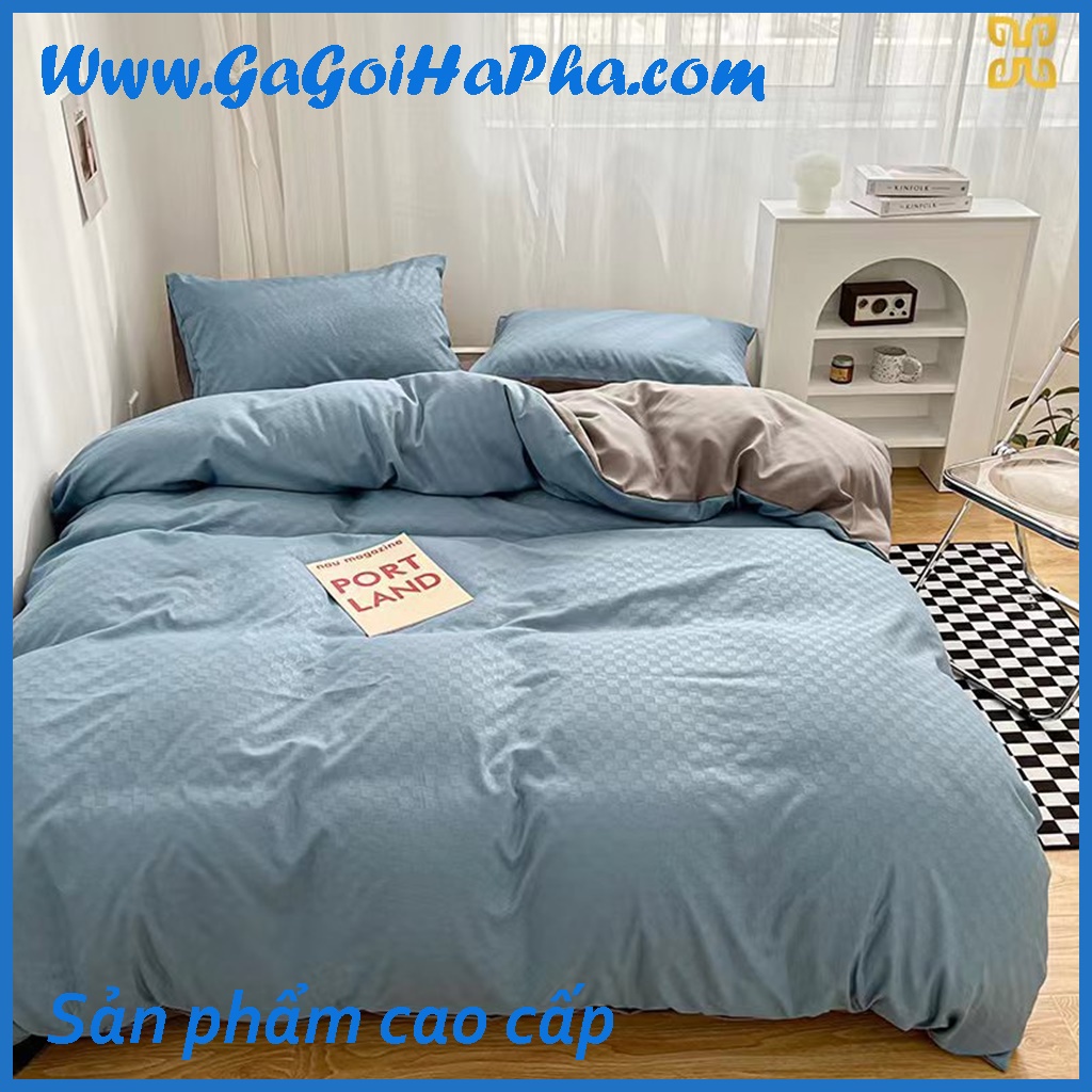 Bộ chăn ga gối Cotton tici vân caro cao cấp, bộ ga giường cotton tici 4 món loại 1 xịn xò