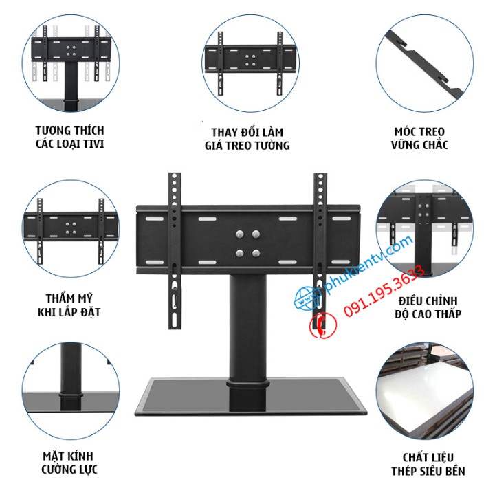 [Hàng Cao Cấp] Chân đế tivi đa năng 26 - 32 Inch - Chân tivi để bàn mặt kính cường lực - Model: DZ32