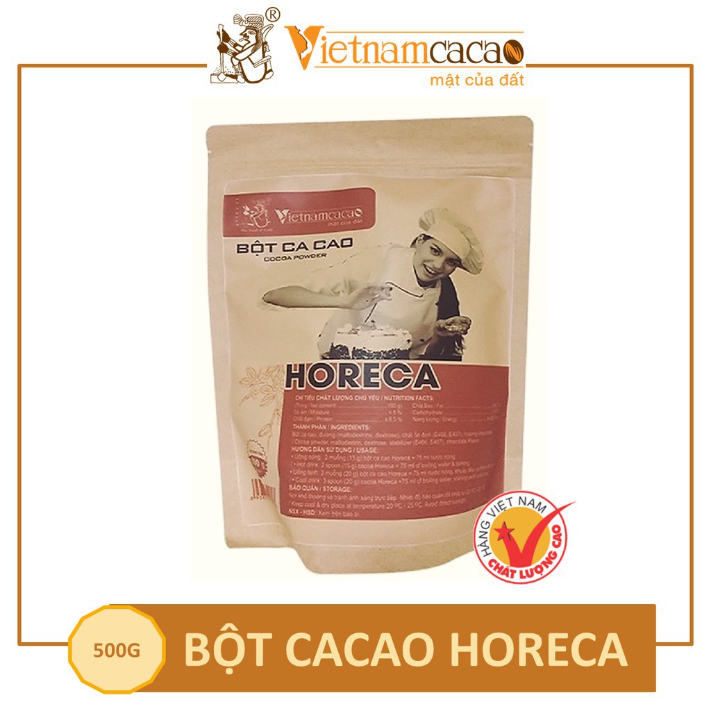Bột Cacao nguyên chất Horeca, có đường dùng để pha chế - Túi 500g - Vinacacao