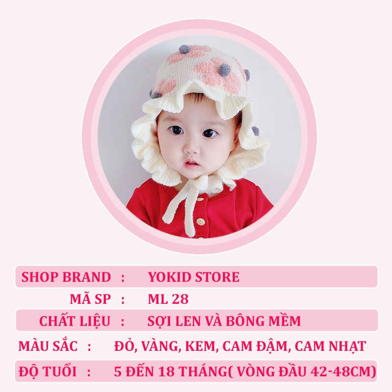 Mũ len cho sơ sinh gái trai trùm đầu hình hoa dễ thương phù hợp trẻ em 5 đến 18 tháng tuổi - ML28