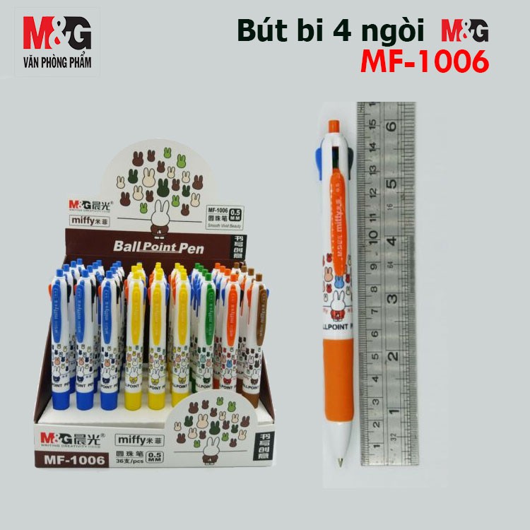 Bút Bi 4 màu M&G MF1006 , thân có hình con thỏ, chất lượng ko gai tắc mực