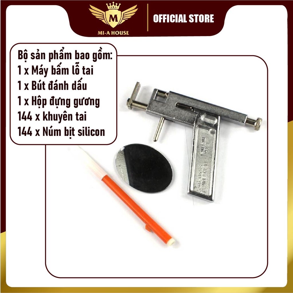Súng bắn lỗ tai - Máy bấm lỗ tai kim loại kèm bút gương và 144 khuyên tai - phù hợp cho spa tiệm nail hoặc tại nhà