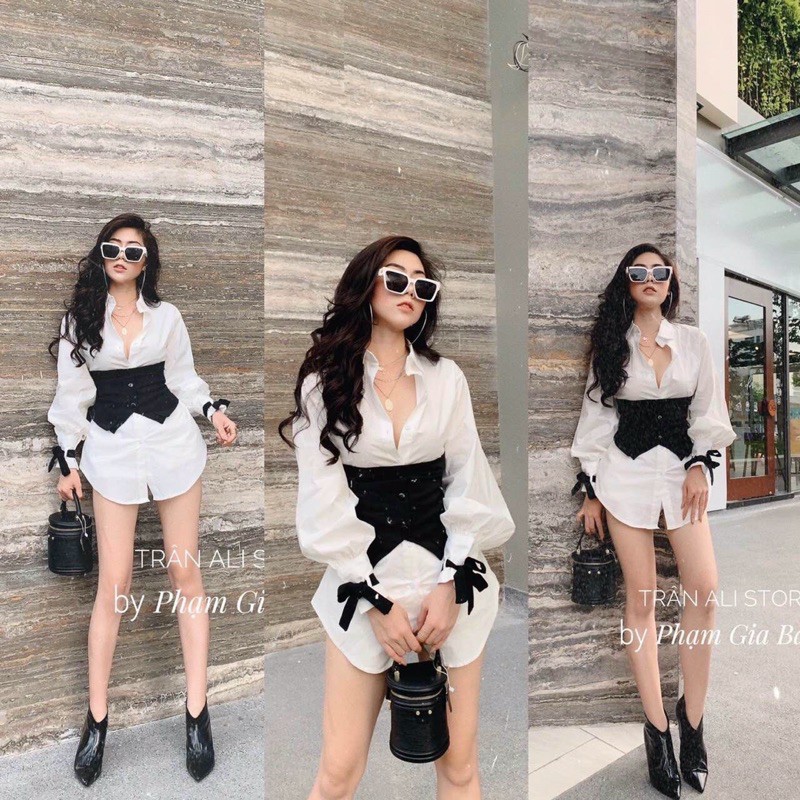 Set sơ mi giấu quần kèm corset nịt 🍀Lẻ 185k (sỉ inb) 🍀Chất kate + tuyết mưa ⛔️Hàng đẹp y hình thật