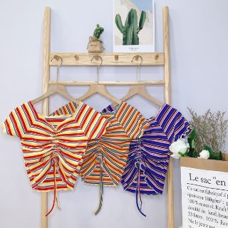Áo kiểu sọc dây rút