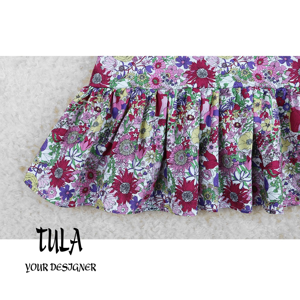 Váy Đầm Cho Bé Gái Phối Màu Họa Tiết Hoa Nhí Tím Hồng Cực Xinh Vải Thô Hàn Quốc