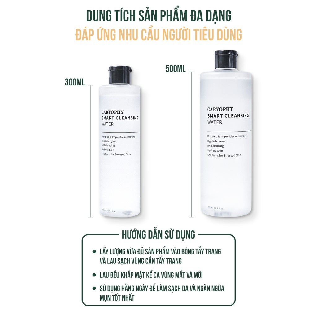 Nước Tẩy Trang 5IN1 CARYOPHY Smart Cleansing Water Make-up Removing cho da dầu mụn, nhạy cảm 500ml