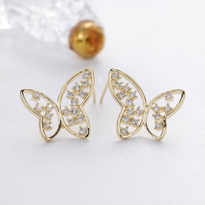 1 Đôi Bông Tai Hình Bướm Rỗng Đính Đá Zircon
