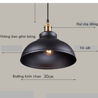 Chao đèn thả vỏ sắt đui mạ đồng
