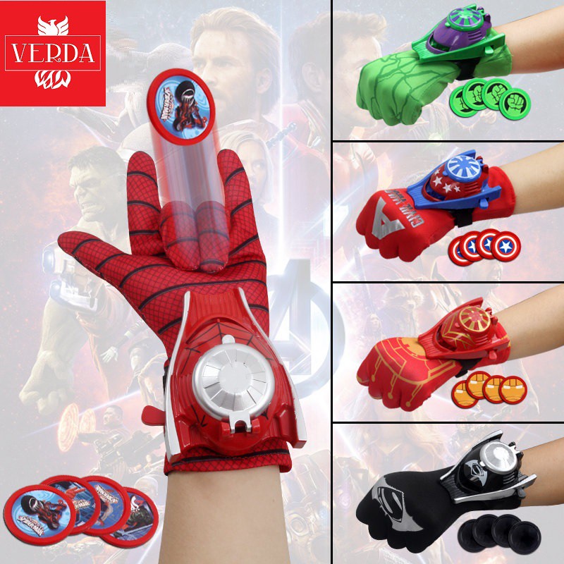 ☽Găng tay người nhện trẻ em siêu nhân bắn đĩa cho bé cosplay superman captain ironman spider man bao dơi sắt gloves