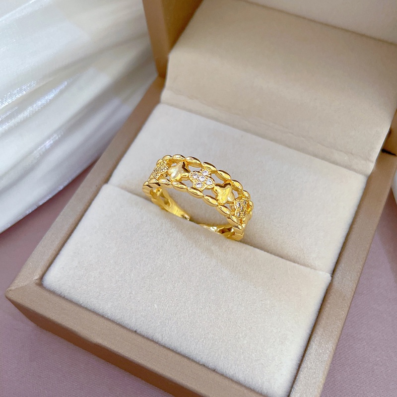 Nhẫn Mạ Vàng 24K Hình Rắn Và Hoa May Mắn