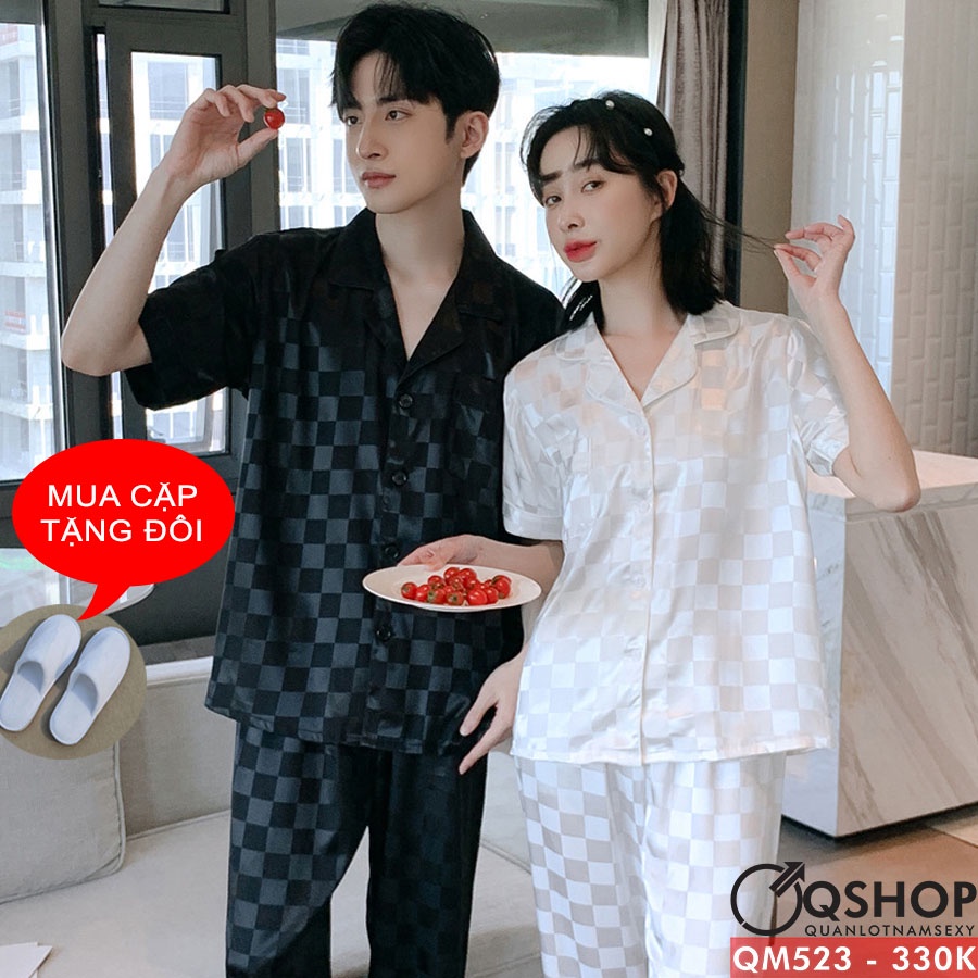Bộ đồ pijama cặp đôi nam nữ lụa gấm quần dài tay ngắn QSHOP QM523