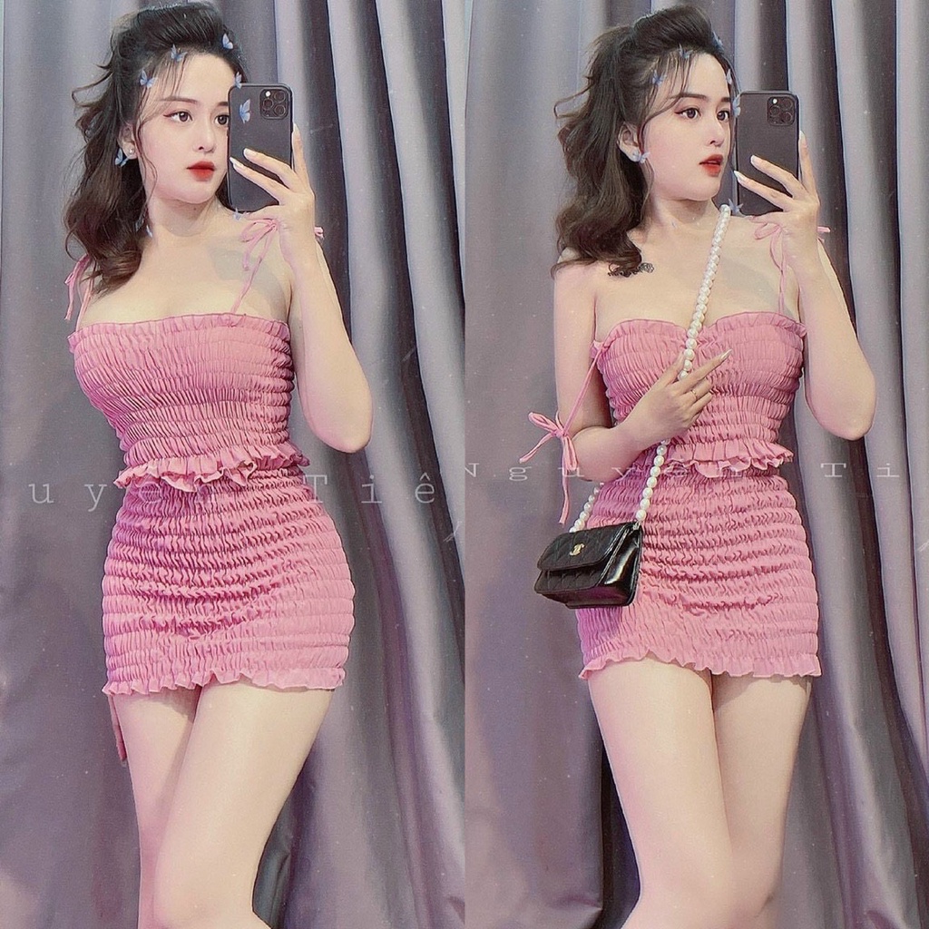 siêu xinh set nhún áo cột nơ chân váy xinh sexy