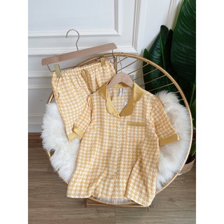 Bộ mặc nhà pyjama lụa kẻ ziczac