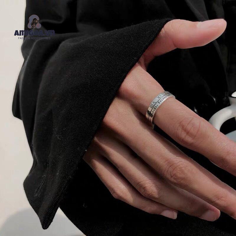 Nhẫn Kỹ Thuật Số La Mã Phong Cách Retro Cho Nam Và Nữ