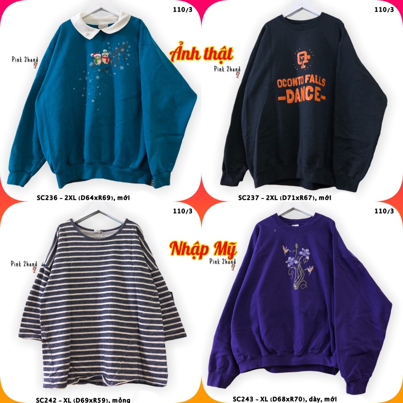 Áo Sweater nữ, nam 2hand, chất dày, size XL/XXL - 1512-1