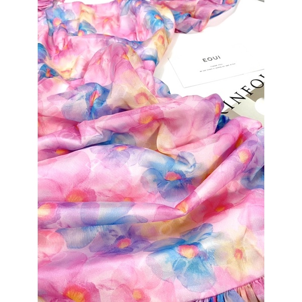 Đầm rút dây EOUI cao cấp E0002D2, tay phồng nhún ngực, tôn dáng cho nàng đi biển, dạo phố, đi chơi, đi làm