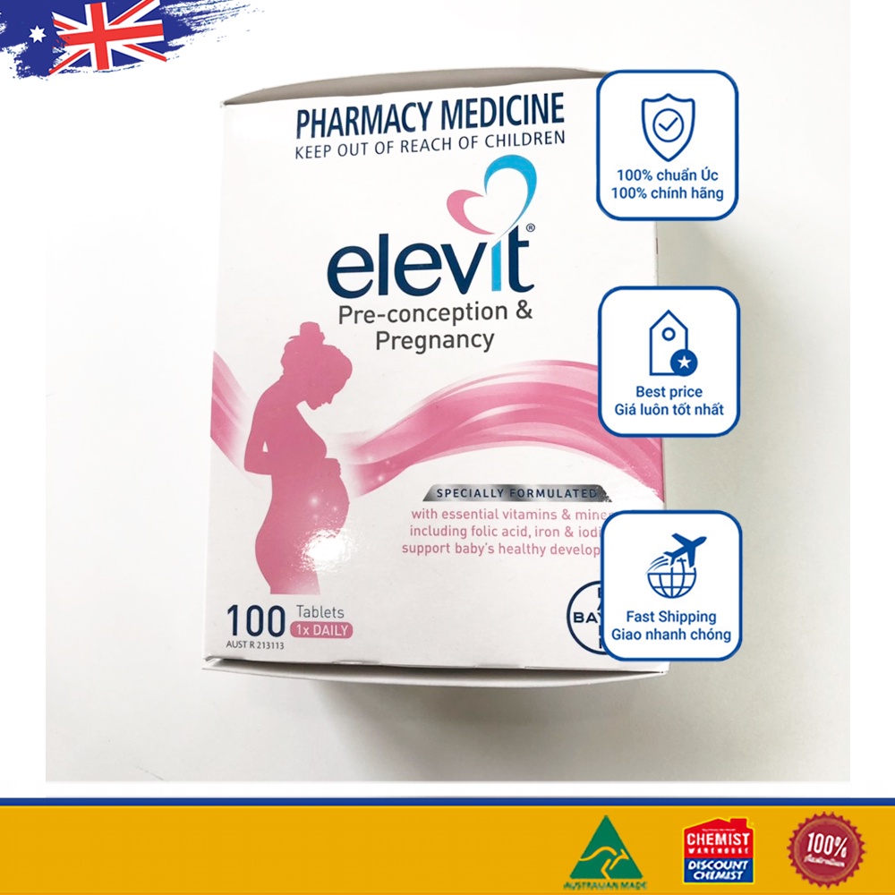 [Tem Chemist] Viên uống Bổ sung Vitamin tổng hợp cho bà bầu Elevit Pregnancy Multivitamin 100 viên chuẩn Úc (SP3)