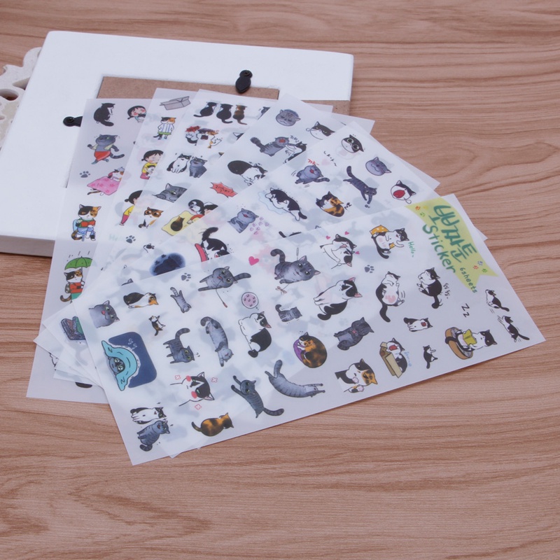 Set 6 Tấm Hình Dán Mèo Dễ Thương Dùng Để Trang Trí Album / Nhật Ký / Lịch