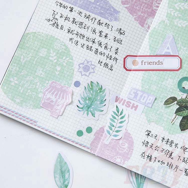 Hộp 45 miếng hình dán họa tiết cây cối tông màu xanh lá dùng trang trí DIY