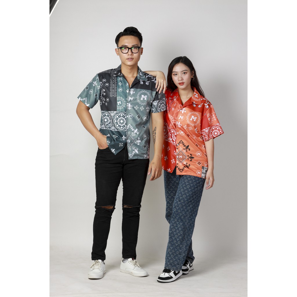 Áo Sơ Mi nam nữ Hoạ Tiết Tay Ngắn Cổ Vest Uniex Thời Trang Vải Lụa Local Brand M Studio