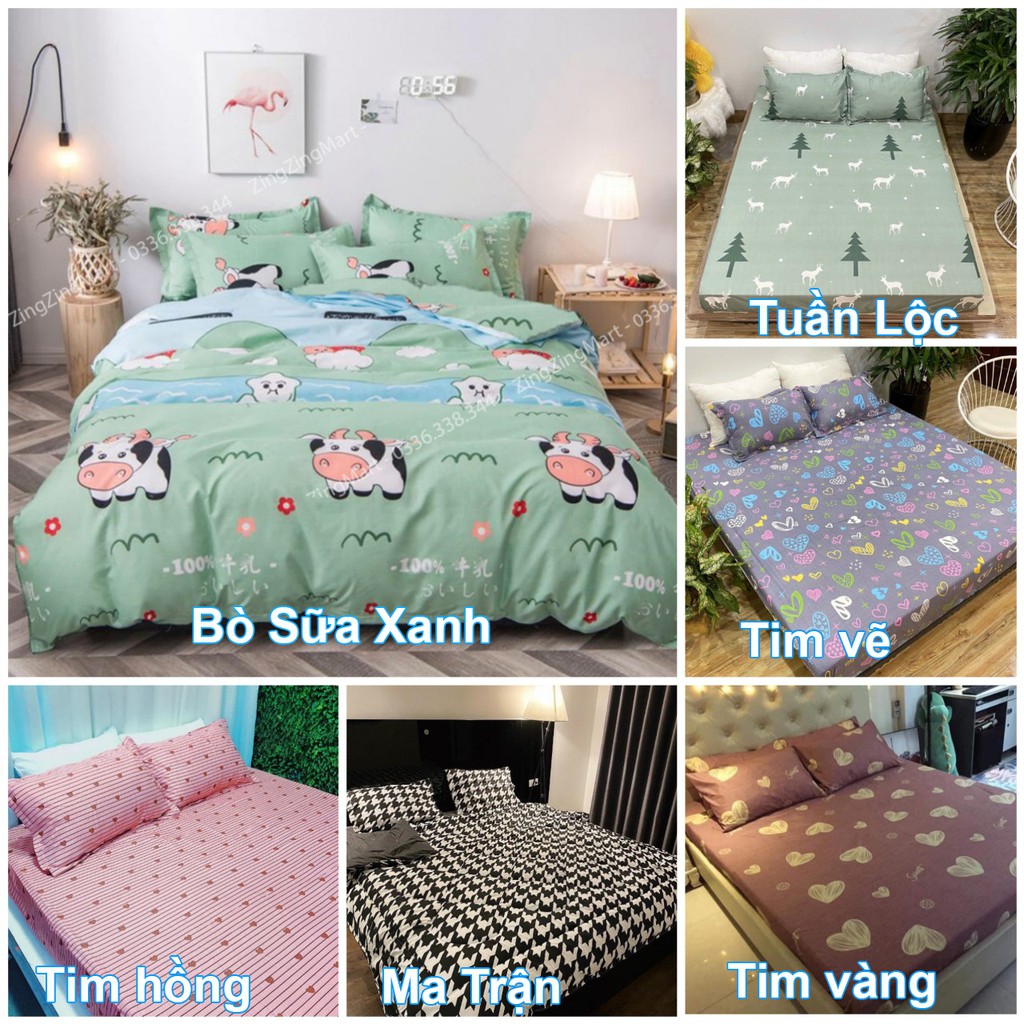 Bộ Drap Ga Gối Mẫu Bò Xám, Cotton poly vỏ gối 45x65cm có khóa kéo chắc chắn ( Được lựa thêm mẫu khác )