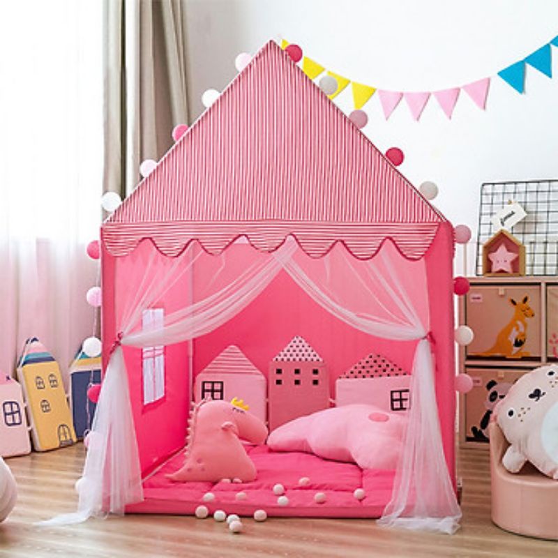 Lều cho bé cao cấp loại to KHUNG KIM LOẠI đủ nệm và tặng dây đèn full đồ trang trí
