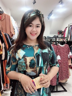 Áo dài xanh hoạ tiết bigsize