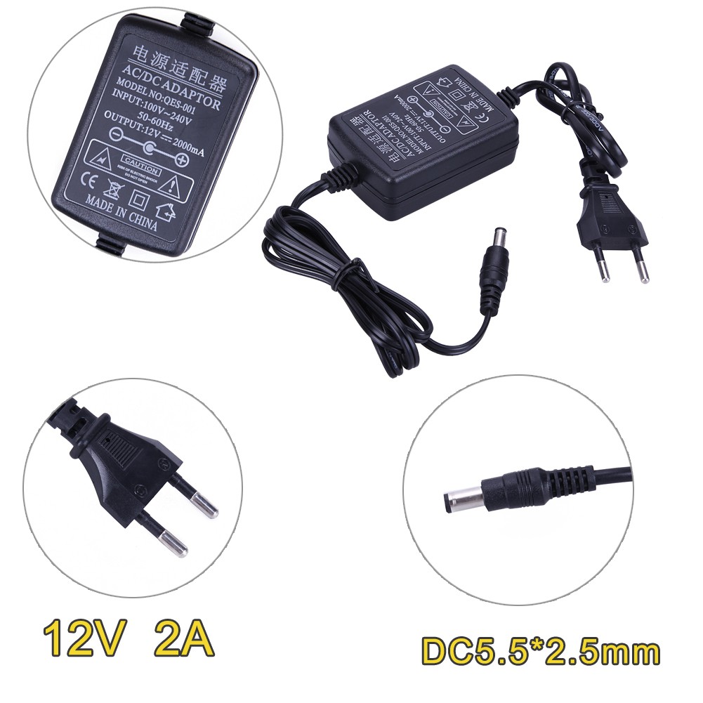 Dây sạc chuyển nguồn DC 12V 2A có 2 kiểu chấu cắm tuỳ chọn