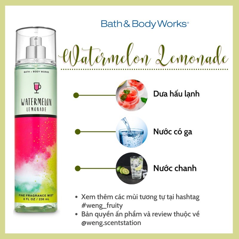 (MÙI HOT) Xịt thơm toàn thân Bath&Body Works mùi Watermelon Lemonade