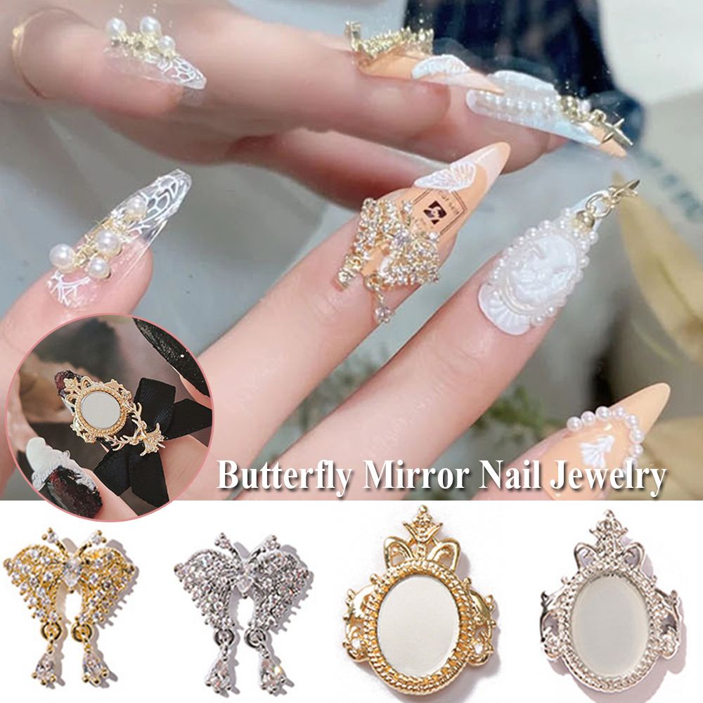 [Hàng mới về] Phụ kiện hạt kiểu bướm đính đá và ngọc trai giả long lanh để trang trí móng tay nghệ thuật