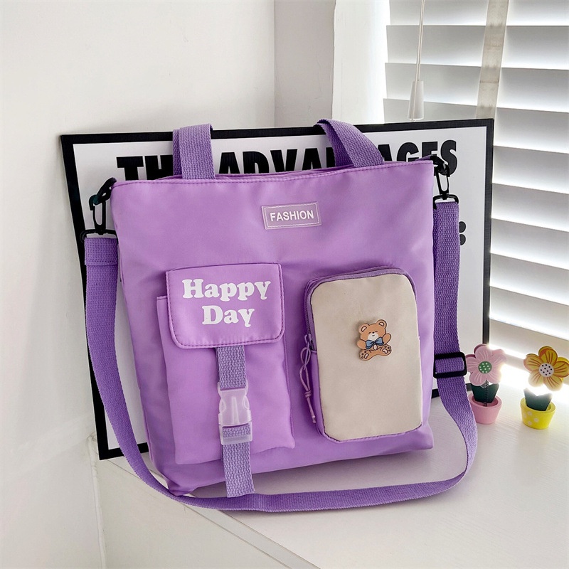 Túi Đeo Vai Nylon Sức Chứa Lớn Đơn Giản Hai Cách Dùng Cho Học Sinh